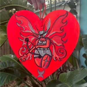 Red Fire Cupid Fairy Angel Art Hand Painted Sign